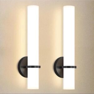 Modern LED Black Wall Sconce Frosted Cylindrical Shade Dimmable (Set of 2)